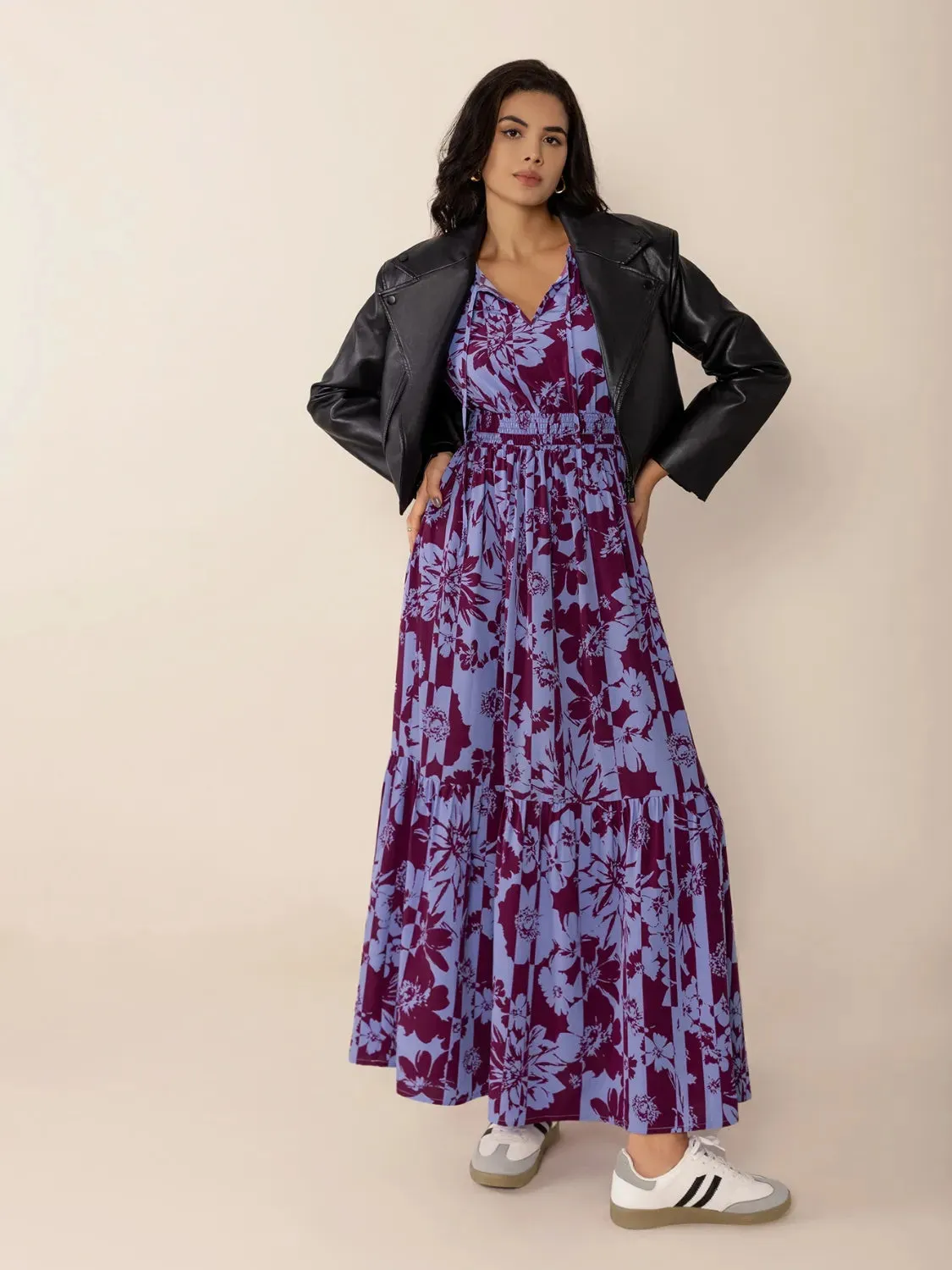 Printed Tie Neck Balloon Sleeve Maxi Dress sold by Gigi Laurent product image thumbnail 2