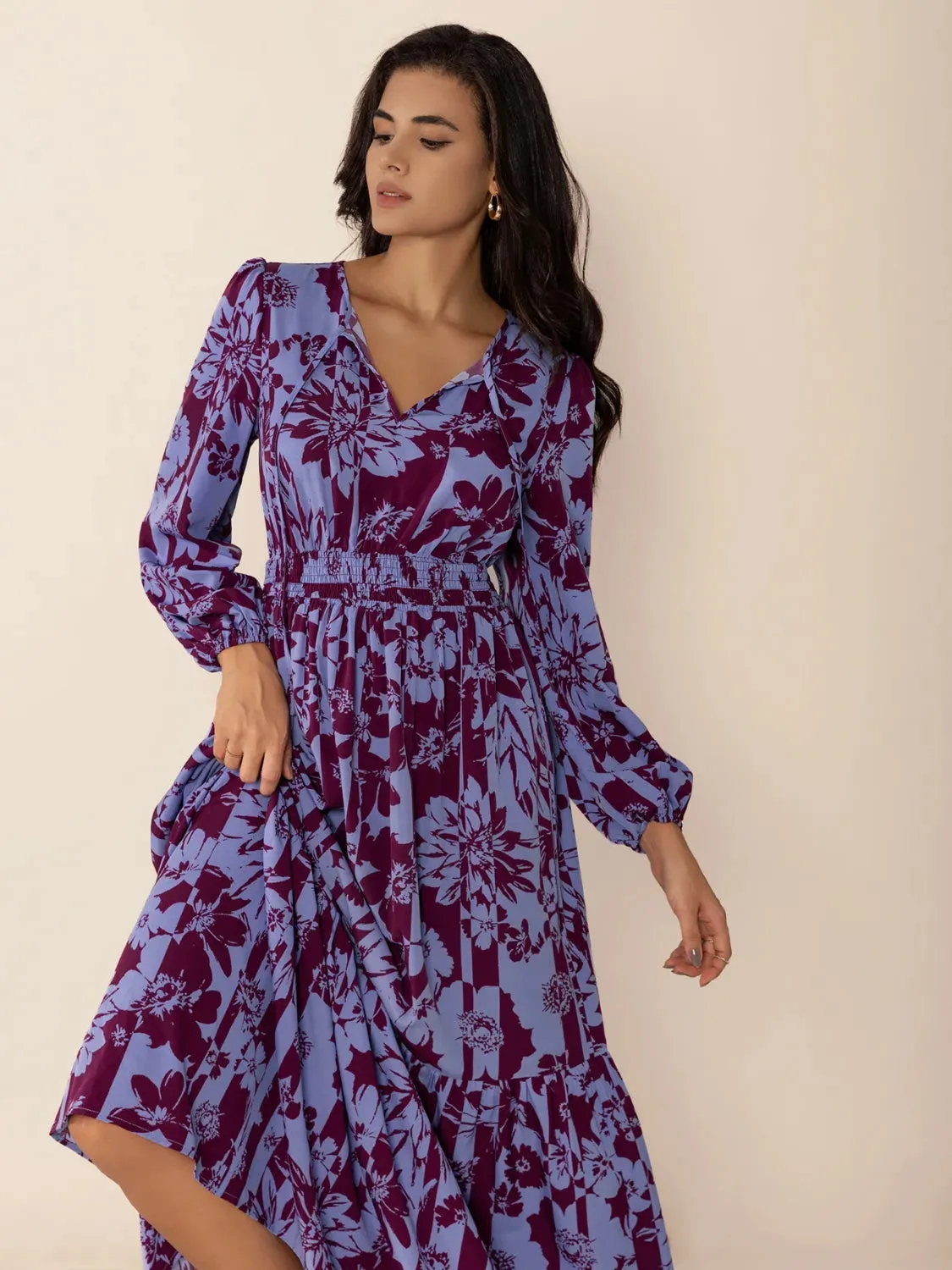 Printed Tie Neck Balloon Sleeve Maxi Dress sold by Gigi Laurent product image thumbnail 4