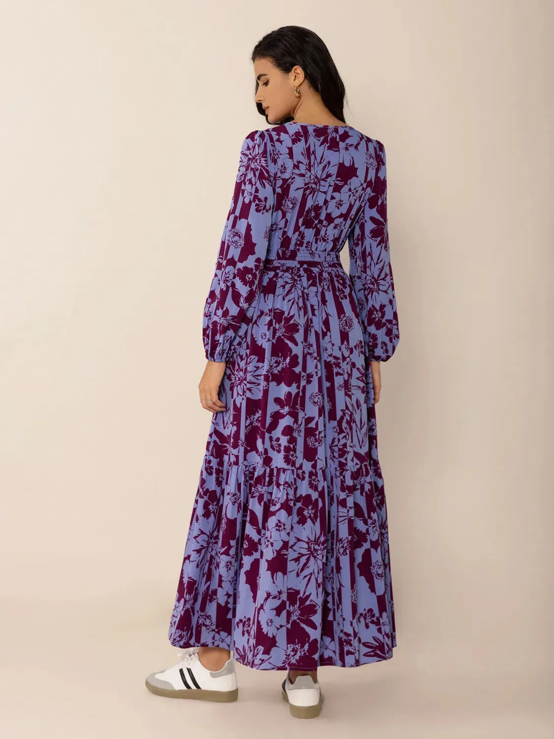 Printed Tie Neck Balloon Sleeve Maxi Dress sold by Gigi Laurent product image thumbnail 5