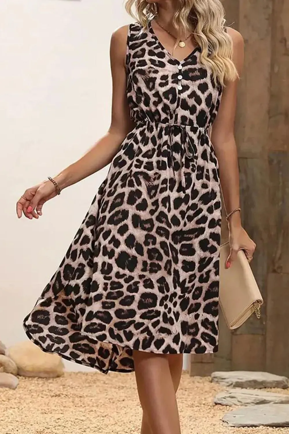 Leopard V-Neck Sleeveless Dress sold by Gigi Laurent product image thumbnail 2