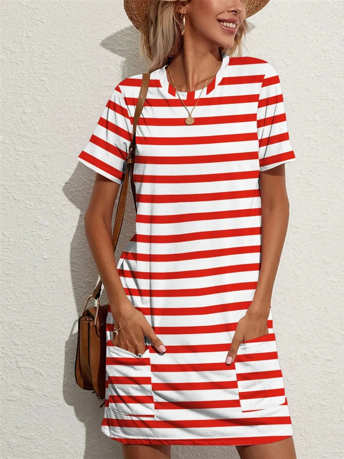 Contrast Striped Round Neck Short Sleeve Dress sold by Gigi Laurent product image thumbnail 4