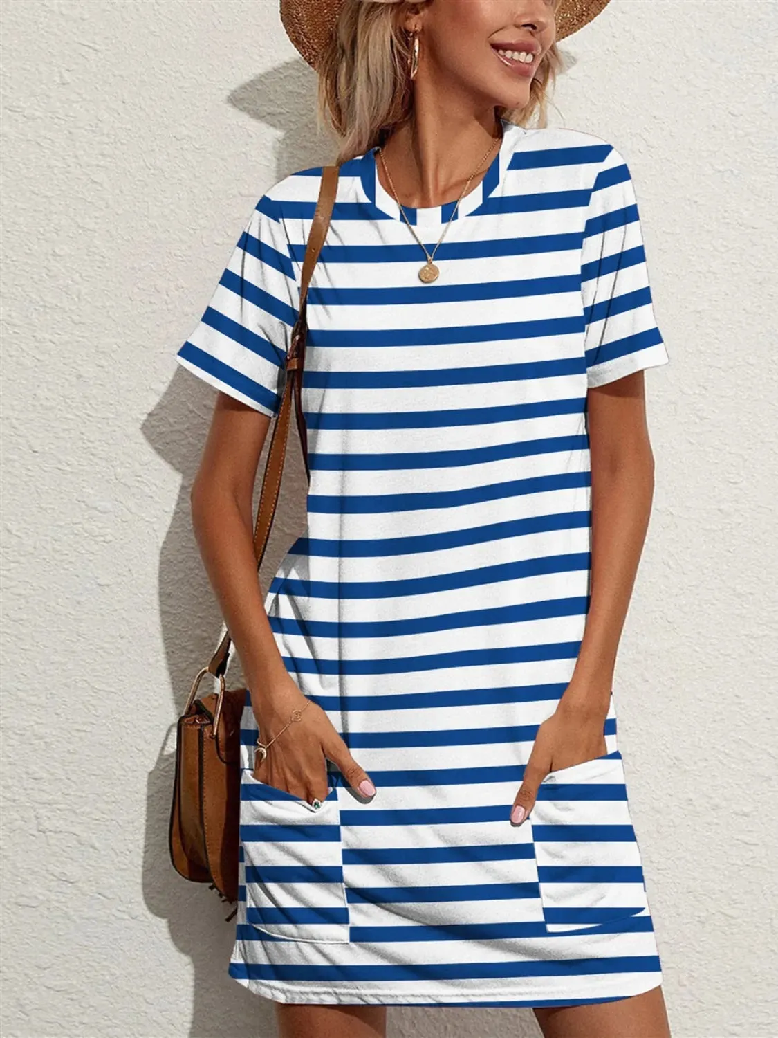 Contrast Striped Round Neck Short Sleeve Dress sold by Gigi Laurent