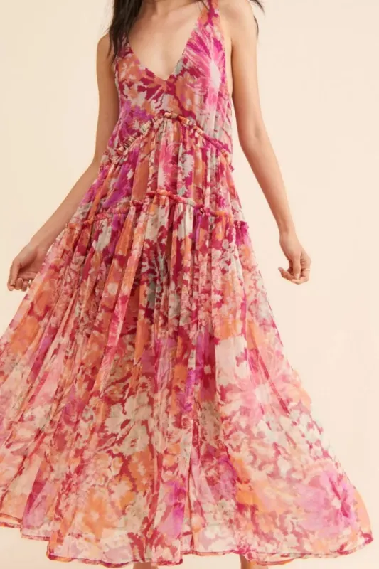 Frill Printed V-Neck Midi Dress sold by Gigi Laurent