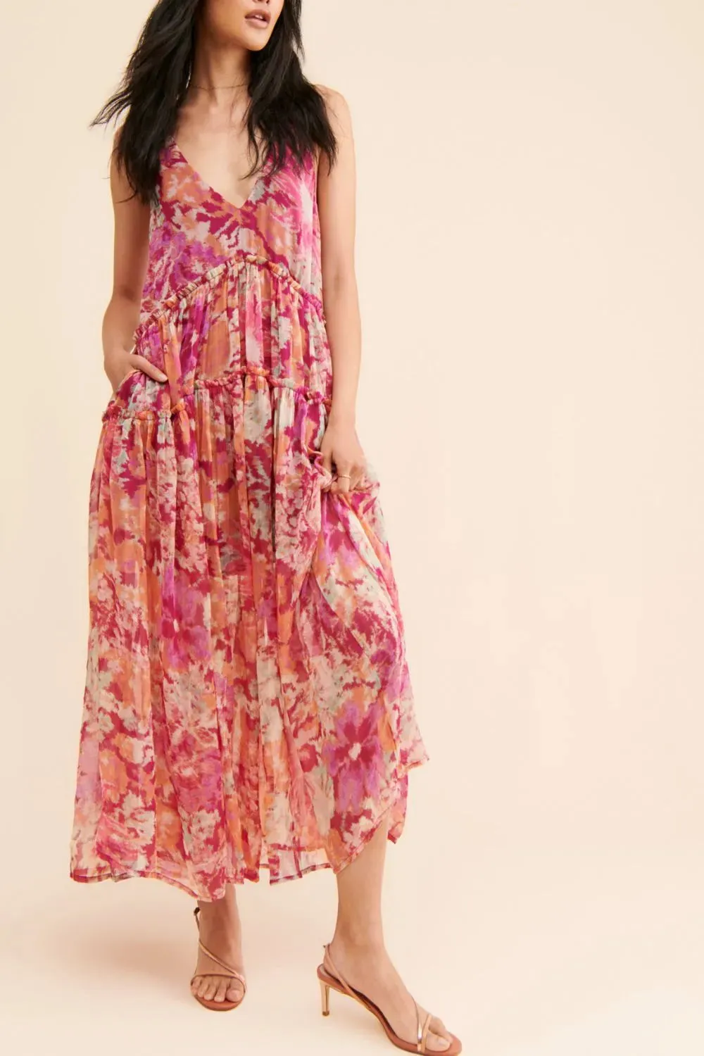 Frill Printed V-Neck Midi Dress sold by Gigi Laurent product image thumbnail 3