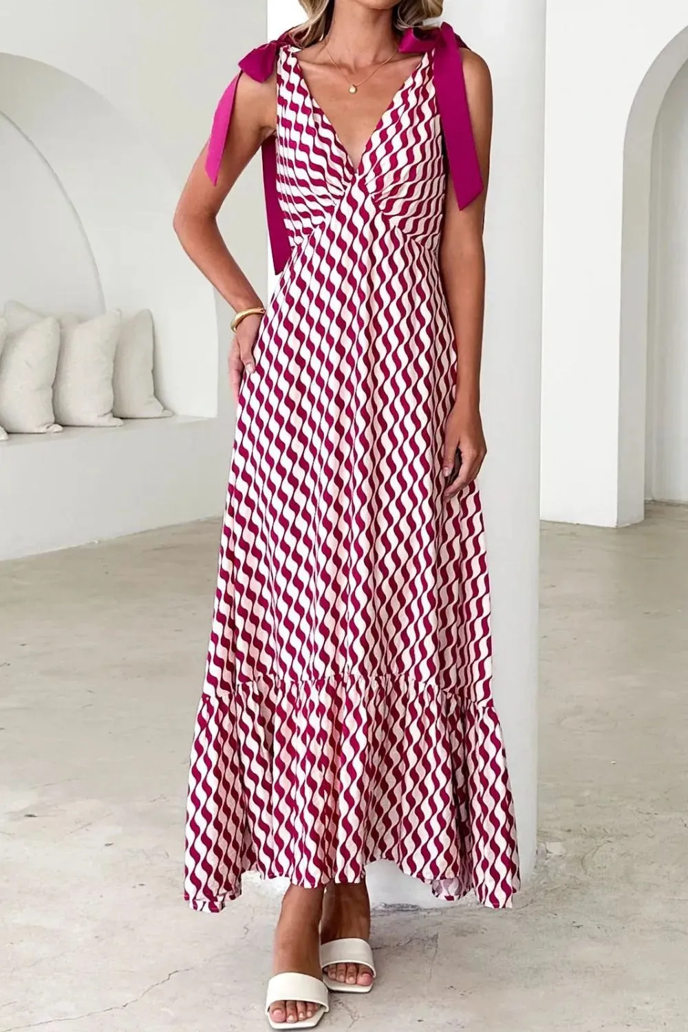 Printed V-Neck Tie Shoulder Midi Cami Dress sold by Gigi Laurent product image thumbnail 5