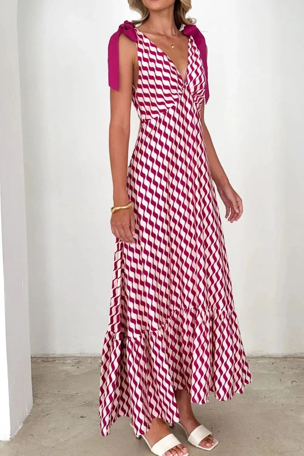 Printed V-Neck Tie Shoulder Midi Cami Dress sold by Gigi Laurent product image thumbnail 3