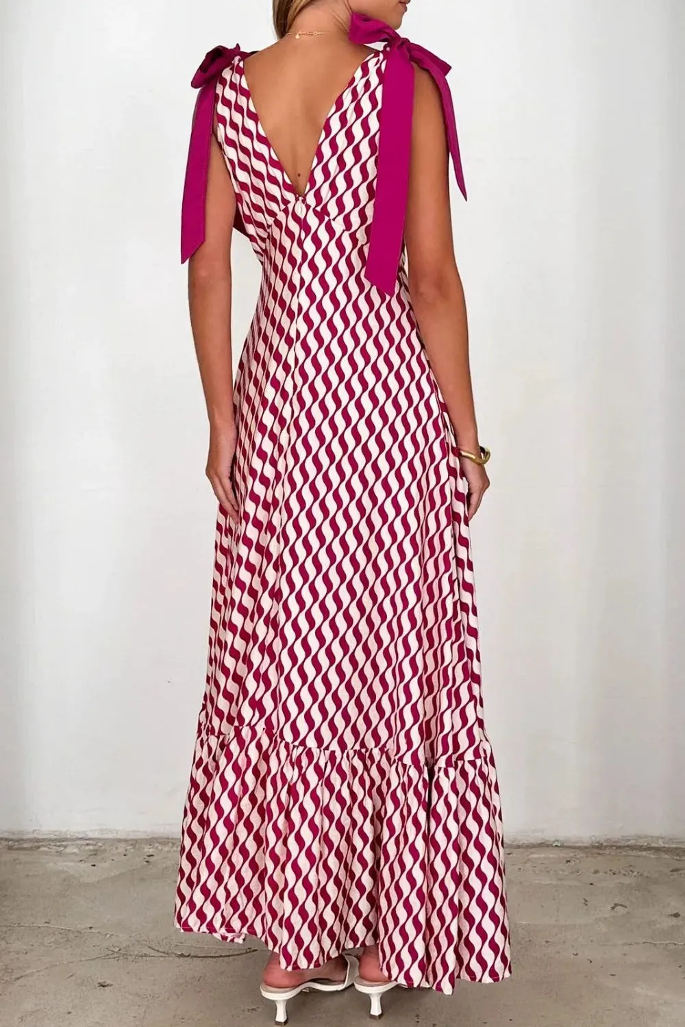 Printed V-Neck Tie Shoulder Midi Cami Dress sold by Gigi Laurent product image thumbnail 2
