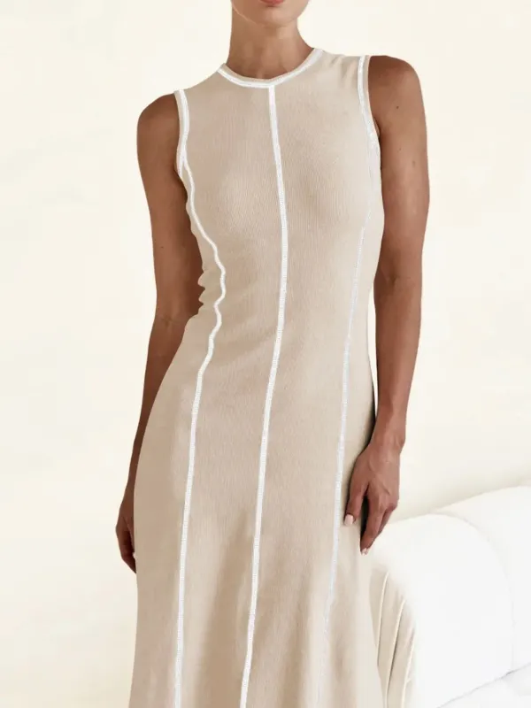 Contrast Stitching Round Neck Sleeveless Midi Dress sold by Gigi Laurent