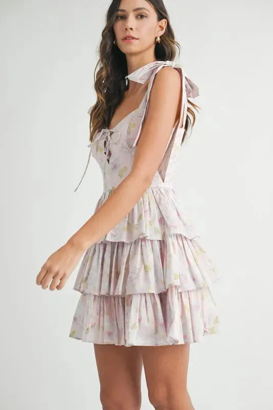 MABLE Floral Print Shoulder Tie Layered Mini Dress sold by Gigi Laurent product image thumbnail 3