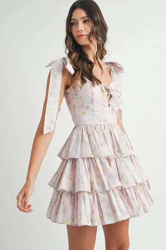 MABLE Floral Print Shoulder Tie Layered Mini Dress sold by Gigi Laurent product image thumbnail 2