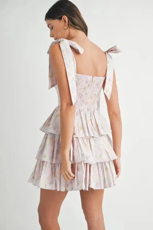 MABLE Floral Print Shoulder Tie Layered Mini Dress sold by Gigi Laurent product image thumbnail 4