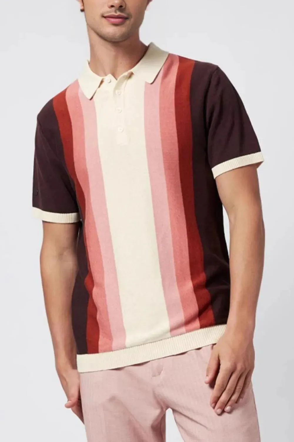 Men's Plus Size Contrast Striped Short Sleeve Polo sold by Gigi Laurent