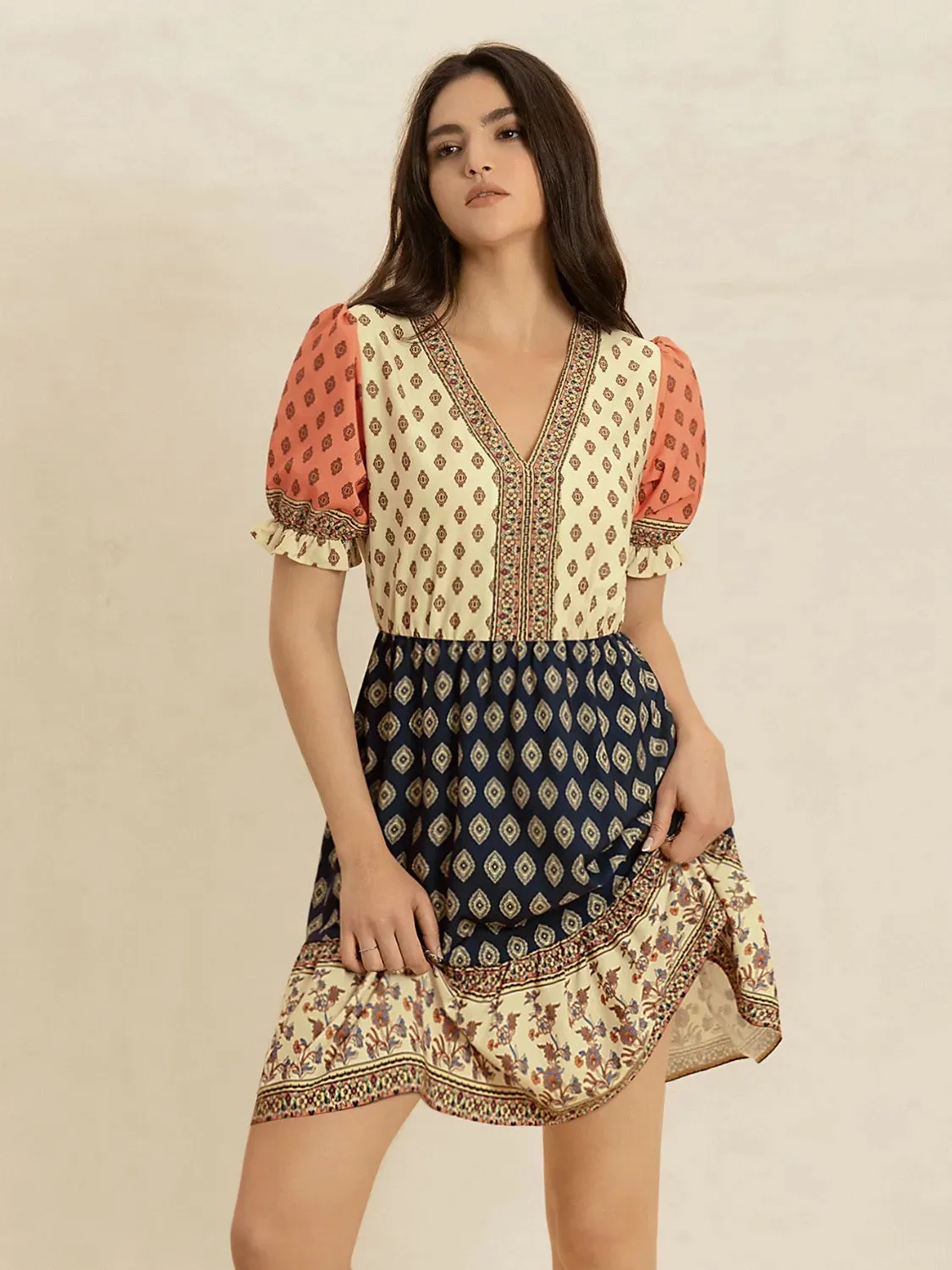 Printed V-Neck Short Sleeve Dress sold by Gigi Laurent product image thumbnail 3