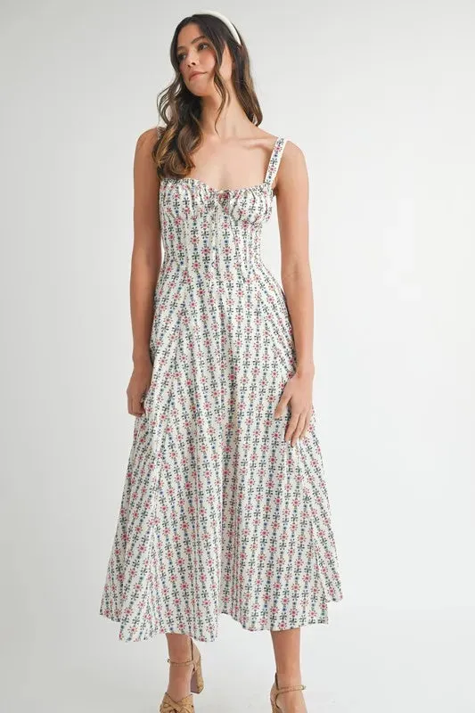 MABLE Floral Print Bustier Back Lace Up Midi Dress sold by Gigi Laurent product image thumbnail 3