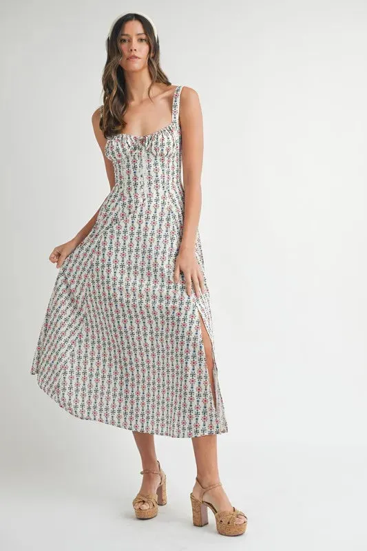 MABLE Floral Print Bustier Back Lace Up Midi Dress sold by Gigi Laurent product image thumbnail 4