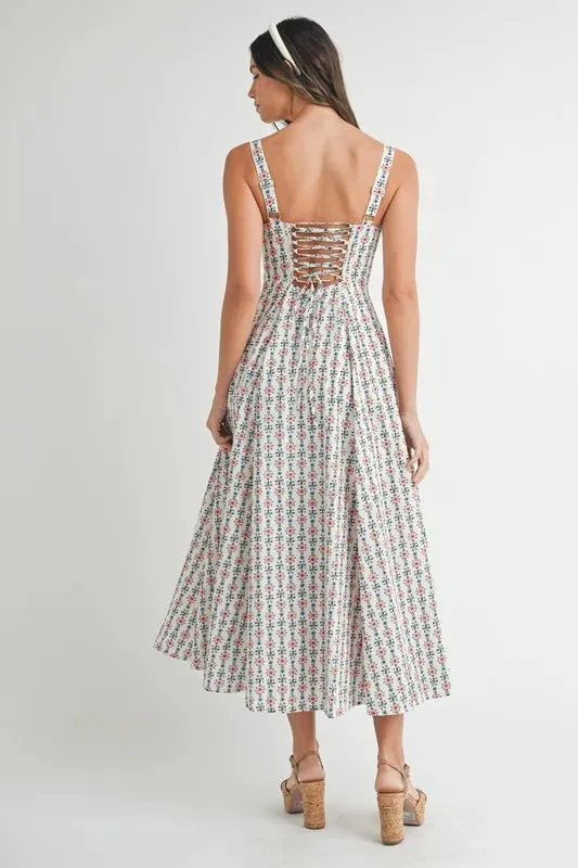 MABLE Floral Print Bustier Back Lace Up Midi Dress sold by Gigi Laurent product image thumbnail 2