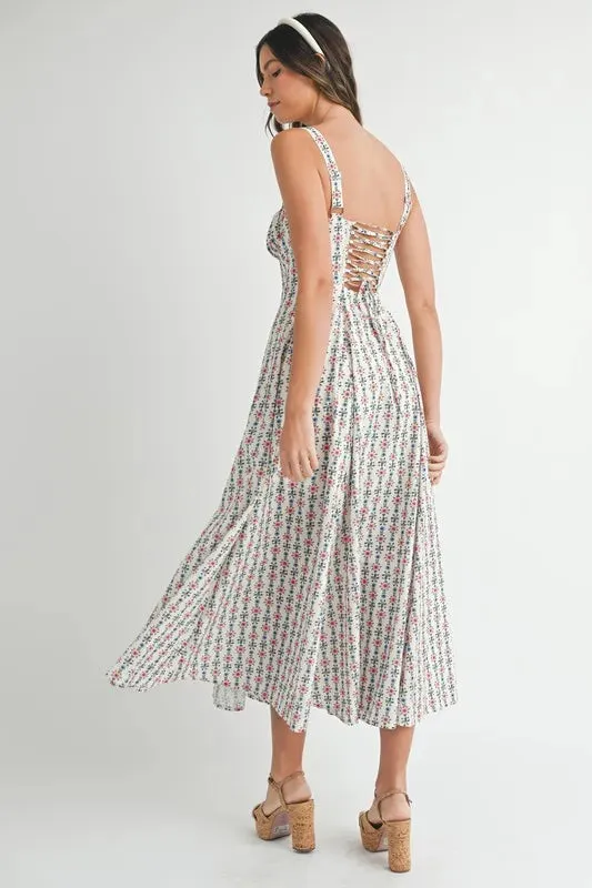 MABLE Floral Print Bustier Back Lace Up Midi Dress sold by Gigi Laurent product image thumbnail 5