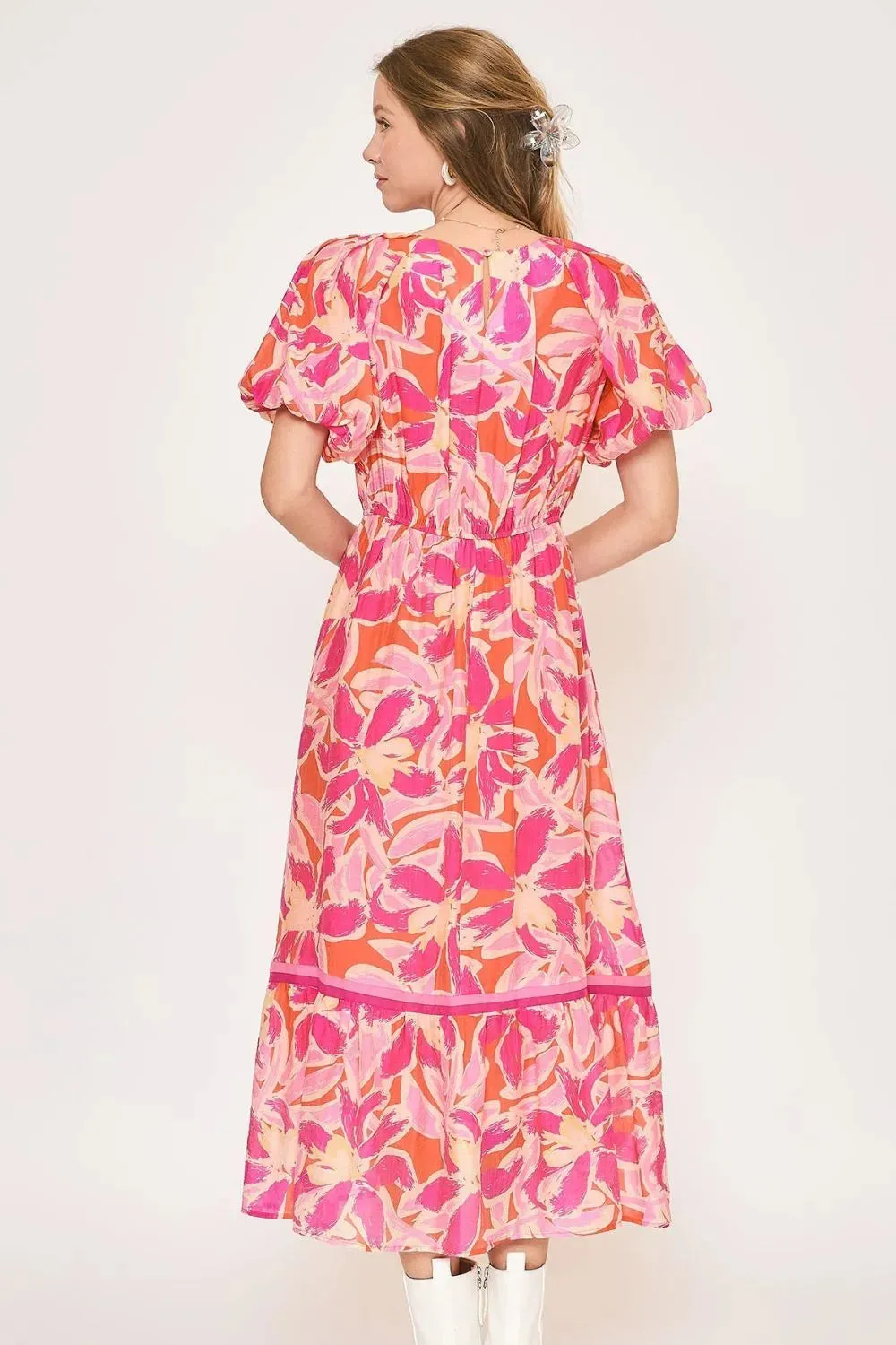 Umgee Floral Notched Puff Sleeve Midi Dress sold by Gigi Laurent product image thumbnail 3