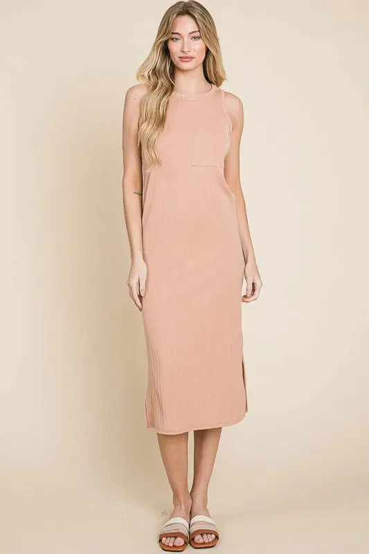 BOMBOM Ribbed Knit Sleeveless Midi Dress sold by Gigi Laurent