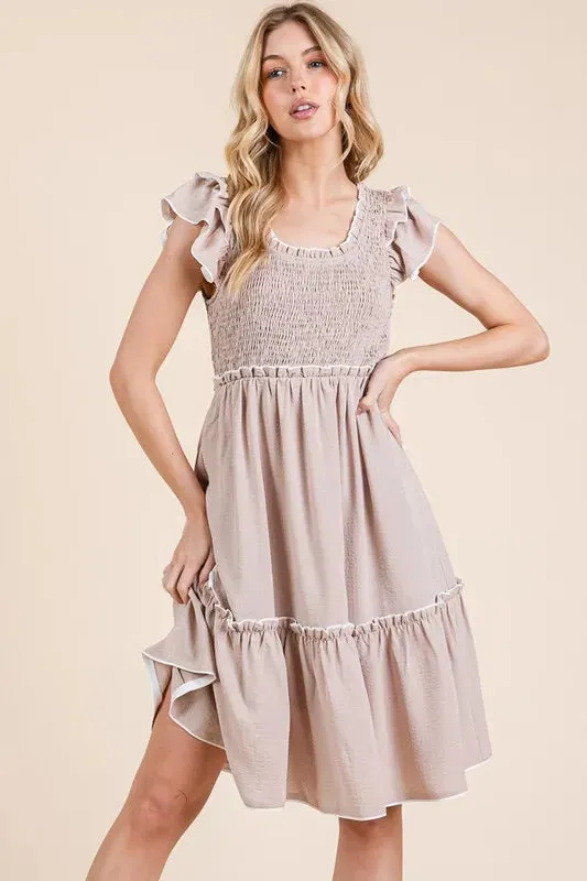 Lime 'N' Chili Ruffle Trim Smocked Dress with Contrast sold by Gigi Laurent product image thumbnail 4