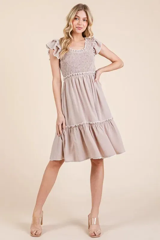 Lime 'N' Chili Ruffle Trim Smocked Dress with Contrast sold by Gigi Laurent