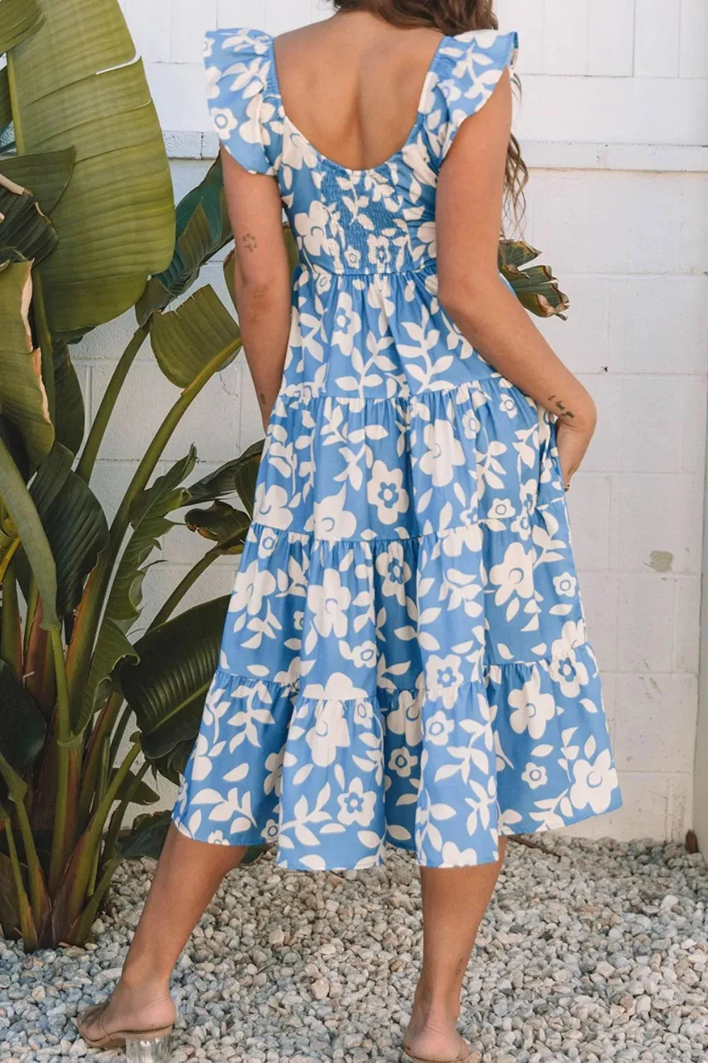 Floral Flutter Shoulder Tiered Flowy Midi Dress sold by Gigi Laurent product image thumbnail 3