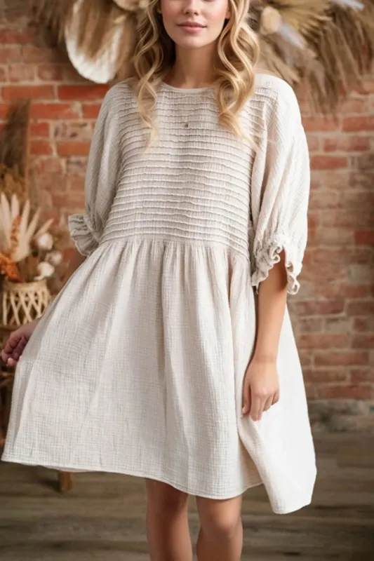 Textured Ruffled Puff Sleeve Loose Dress sold by Gigi Laurent
