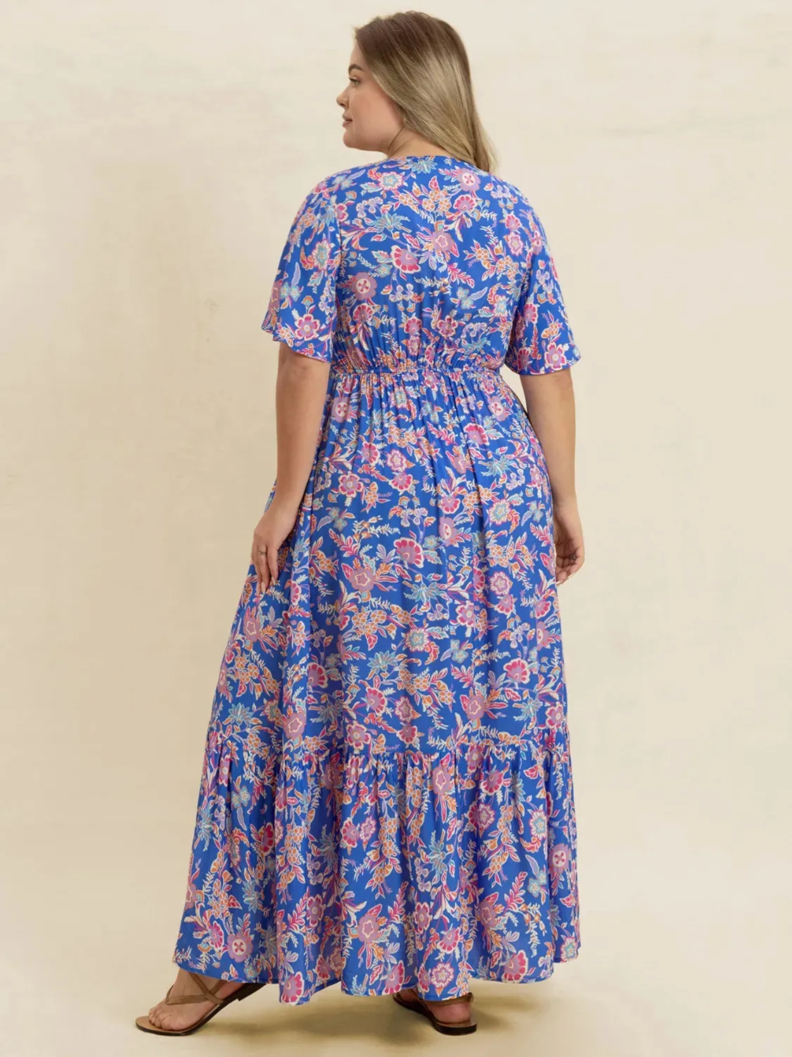 Plus Size Ruched Printed Short Sleeve Dress sold by Gigi Laurent product image thumbnail 4