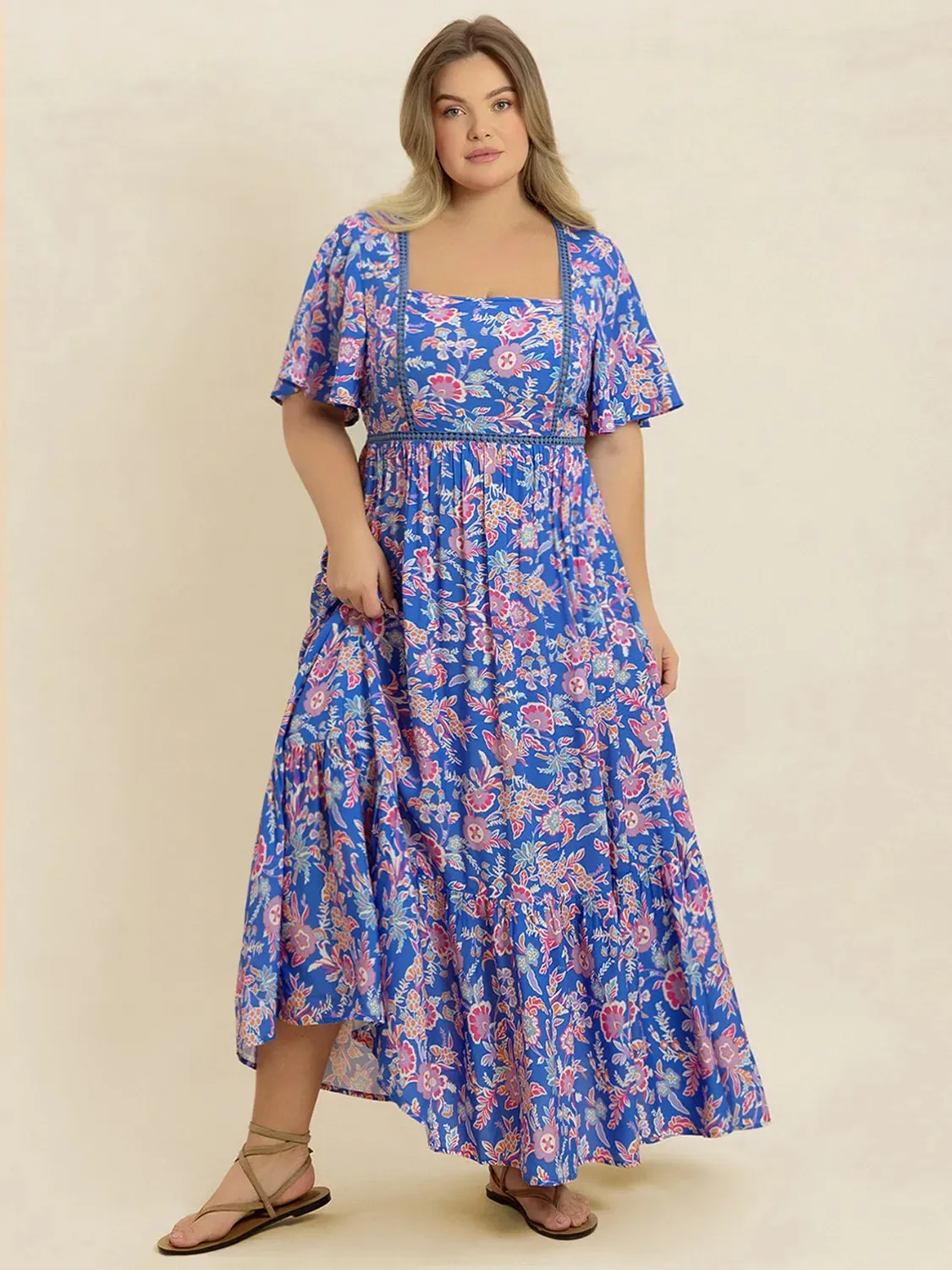 Plus Size Ruched Printed Short Sleeve Dress sold by Gigi Laurent product image thumbnail 2
