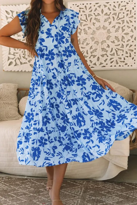 Floral Print Tiered Frilled Trim Flutter Sleeve Dress sold by Gigi Laurent