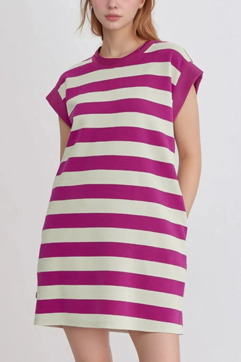 Stripe Cap Sleeve Pocketed Shift Tee Dress sold by Gigi Laurent product image thumbnail 2