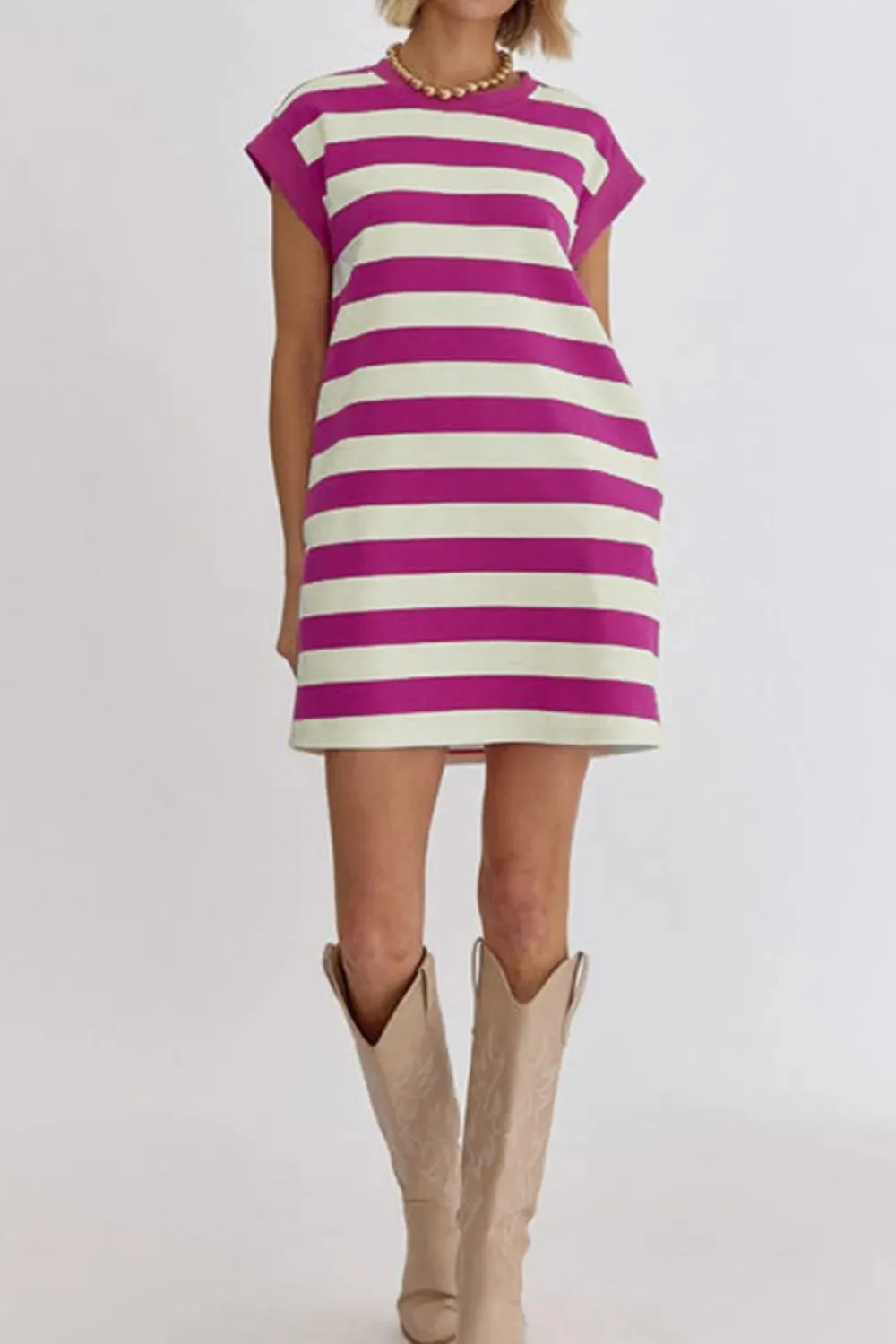 Stripe Cap Sleeve Pocketed Shift Tee Dress sold by Gigi Laurent product image thumbnail 5