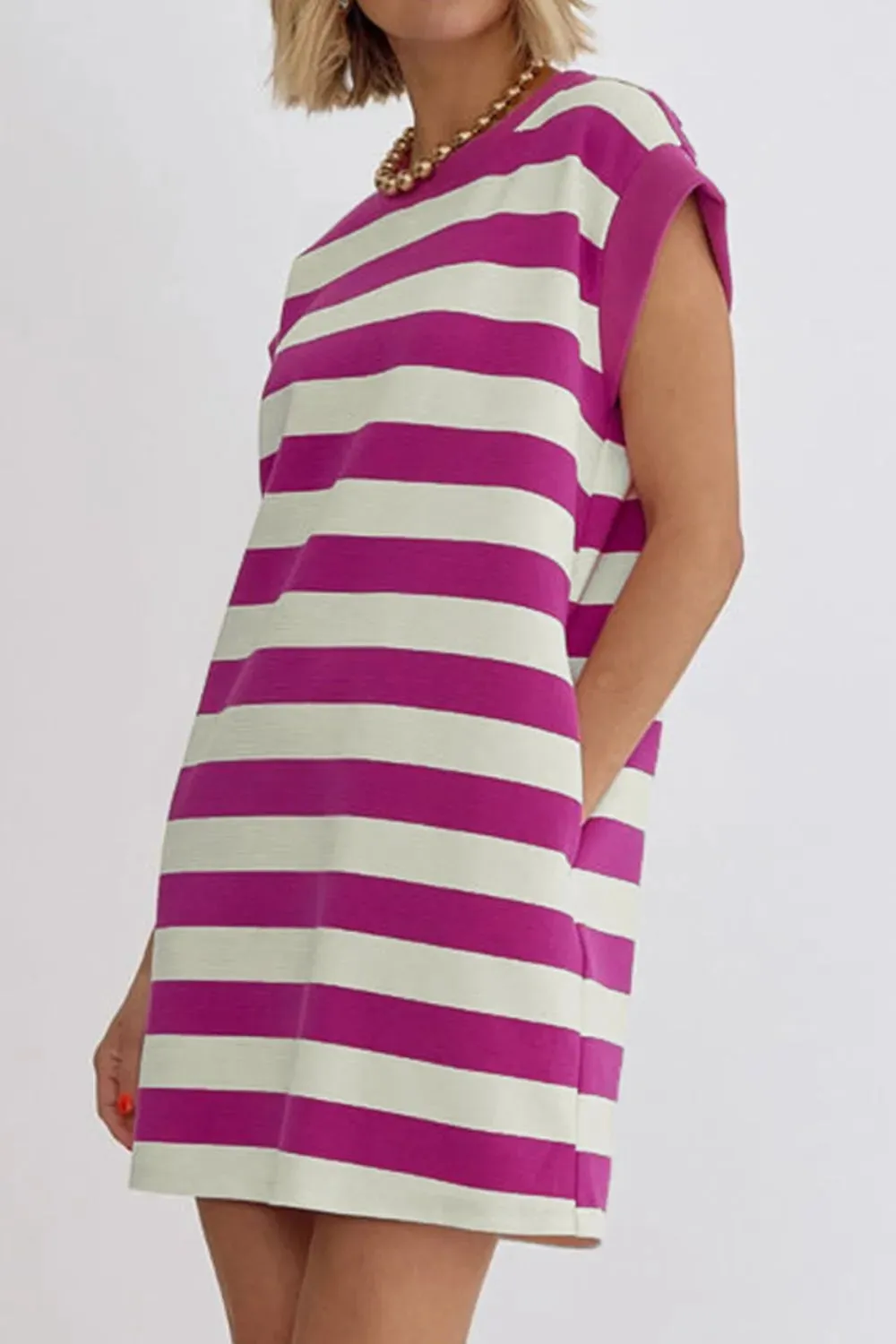 Stripe Cap Sleeve Pocketed Shift Tee Dress sold by Gigi Laurent product image thumbnail 4