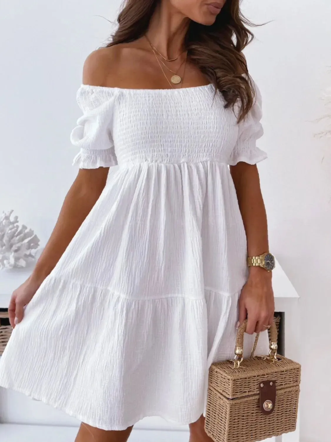 Smocked Off-Shoulder Mini Dress sold by Gigi Laurent product image thumbnail 3