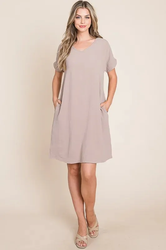 BOMBOM V-Neck Short Sleeve Dress with Pockets sold by Gigi Laurent product image thumbnail 4