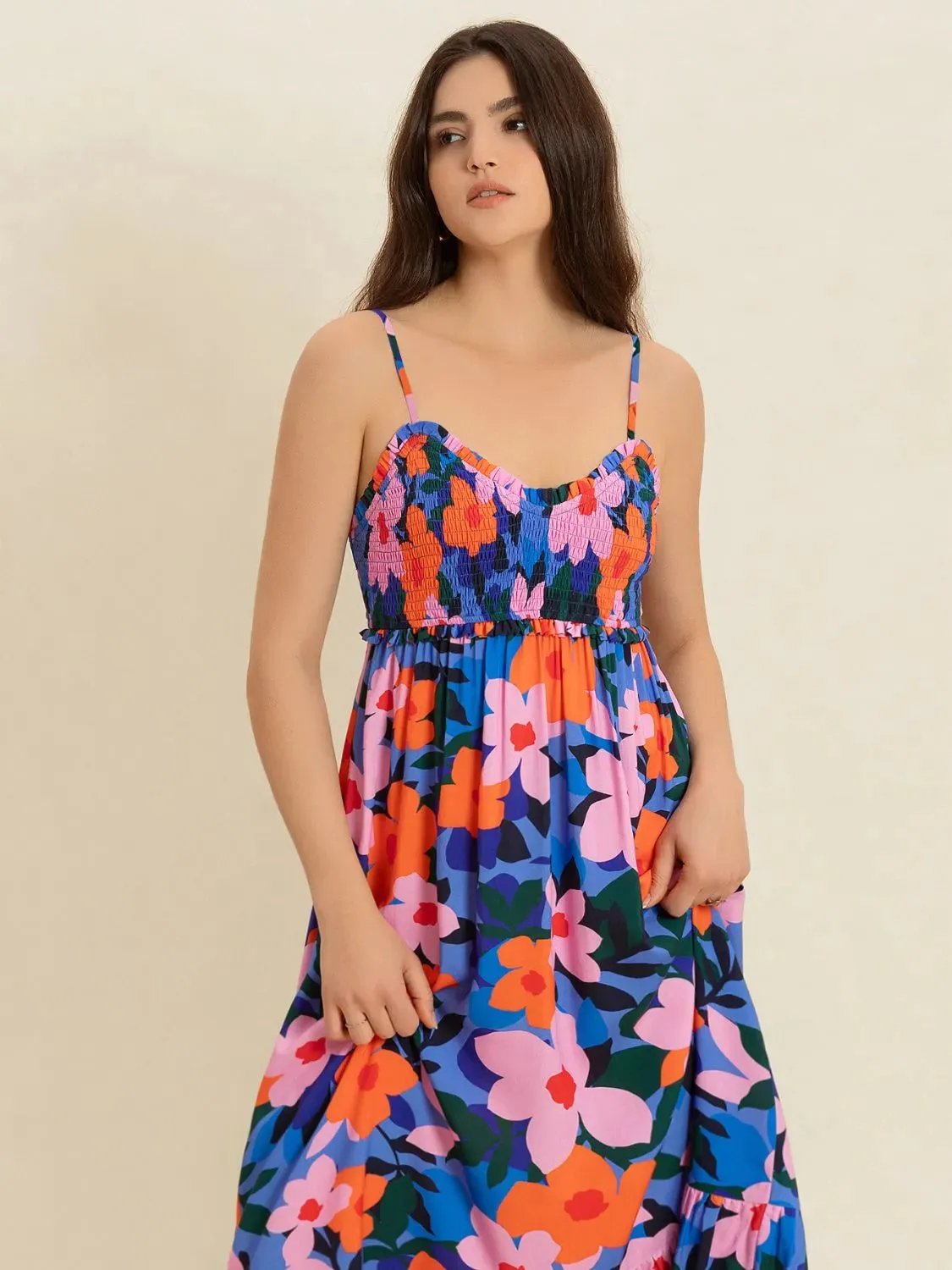 Smocked Back Ruffled Hem Printed Cami Dress sold by Gigi Laurent product image thumbnail 3