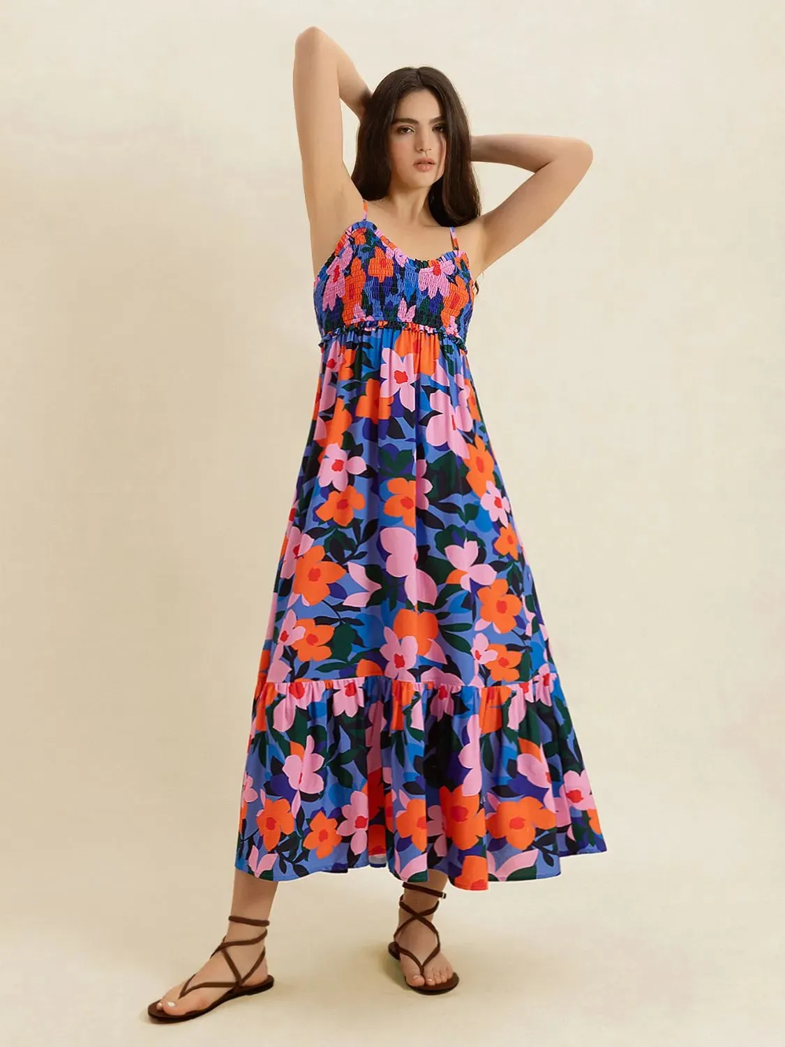 Smocked Back Ruffled Hem Printed Cami Dress sold by Gigi Laurent product image thumbnail 4