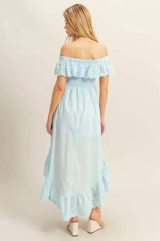 HYFVE High-Low Eyelet Ruffled Off-Shoulder Dress sold by Gigi Laurent product image thumbnail 4