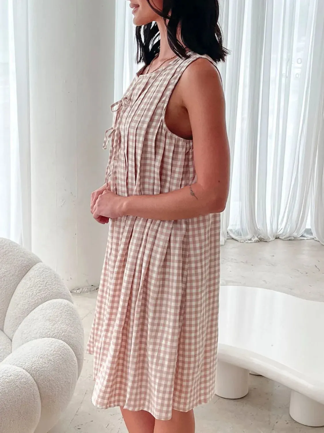 Tied Front Sleeveless Plaid Dress sold by Gigi Laurent product image thumbnail 4