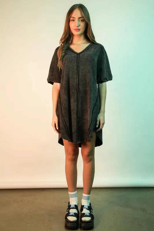 VERY J Mineral Washed Ribbed Knit Mini Dress sold by Gigi Laurent product image thumbnail 4