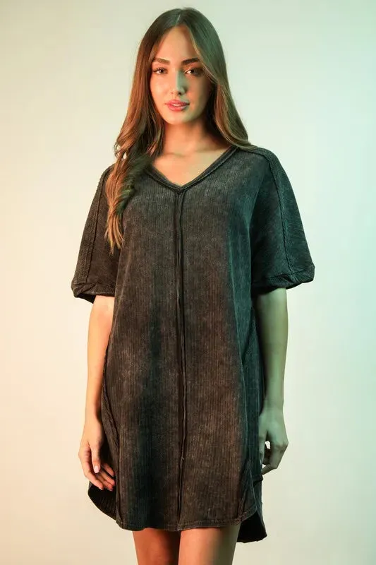 VERY J Mineral Washed Ribbed Knit Mini Dress sold by Gigi Laurent