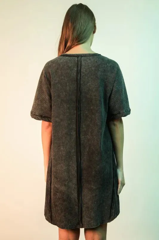 VERY J Mineral Washed Ribbed Knit Mini Dress sold by Gigi Laurent product image thumbnail 3