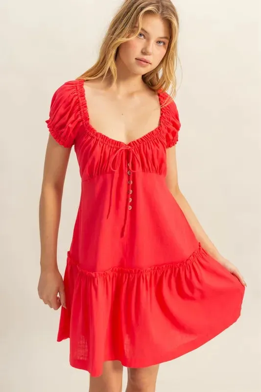 HYFVE Ruched Frill Tiered Short Sleeve Mini Dress sold by Gigi Laurent product image thumbnail 2