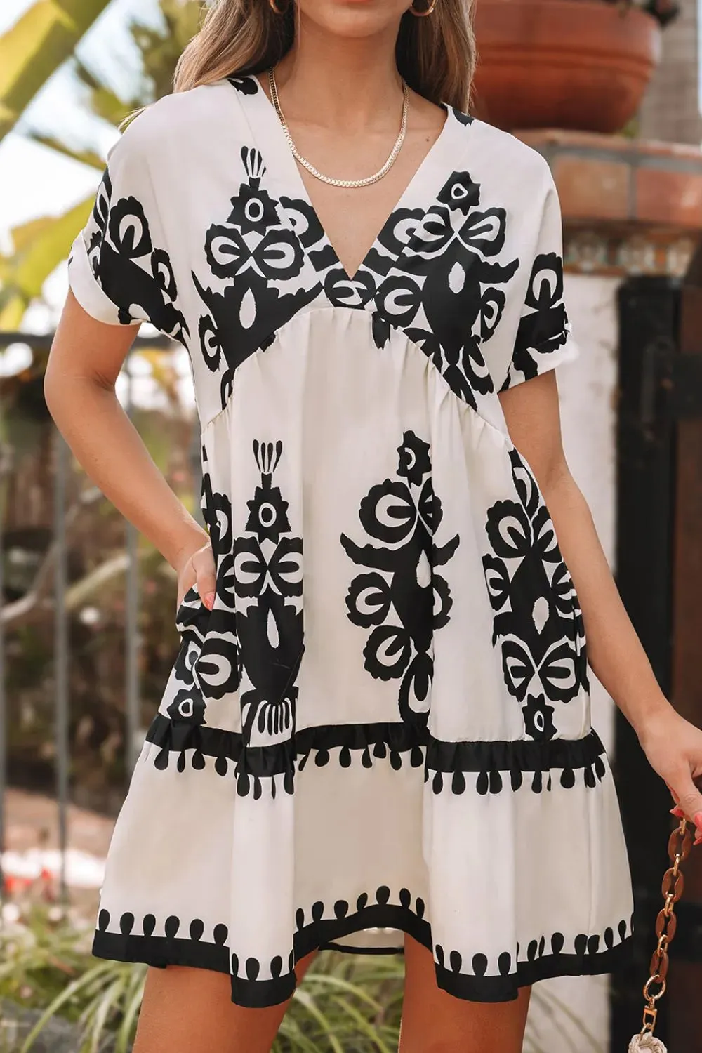 Printed V-Neck Short Sleeve Dress sold by Gigi Laurent product image thumbnail 3