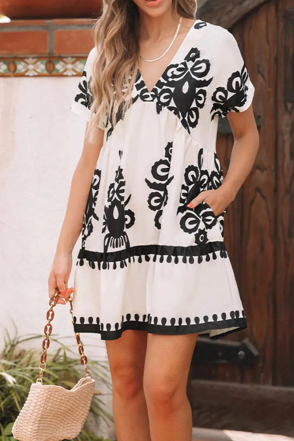 Printed V-Neck Short Sleeve Dress sold by Gigi Laurent product image thumbnail 5