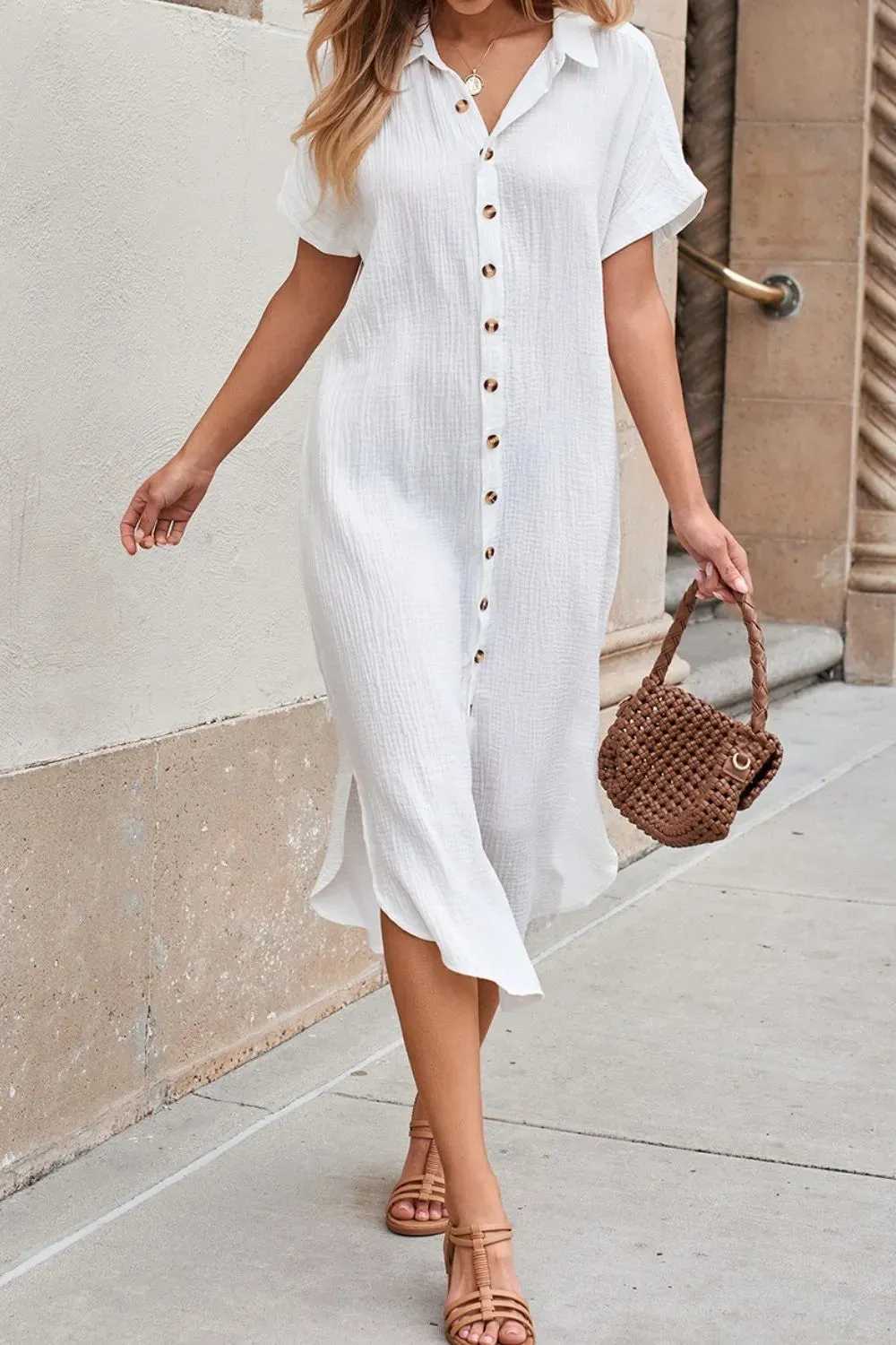 Button Down Short Sleeve Midi Shirt Dress sold by Gigi Laurent product image thumbnail 3