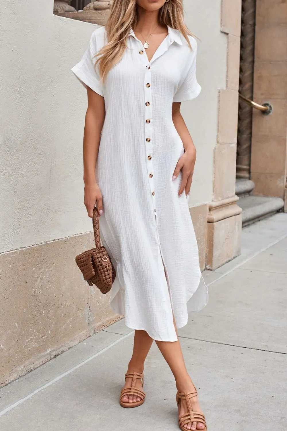 Button Down Short Sleeve Midi Shirt Dress sold by Gigi Laurent product image thumbnail 4