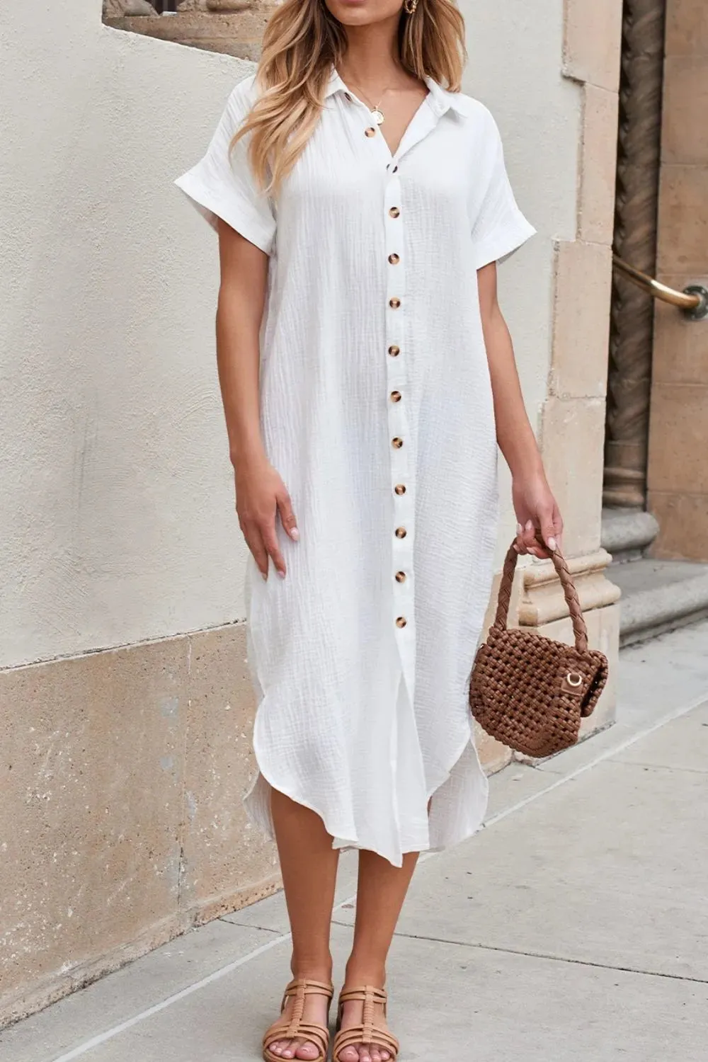 Button Down Short Sleeve Midi Shirt Dress sold by Gigi Laurent product image thumbnail 2