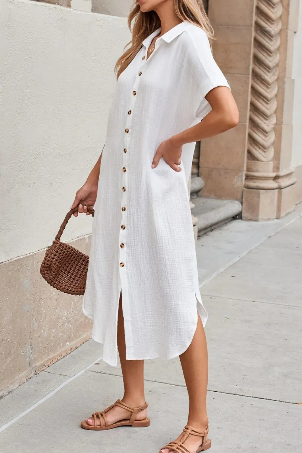 Button Down Short Sleeve Midi Shirt Dress sold by Gigi Laurent product image thumbnail 5