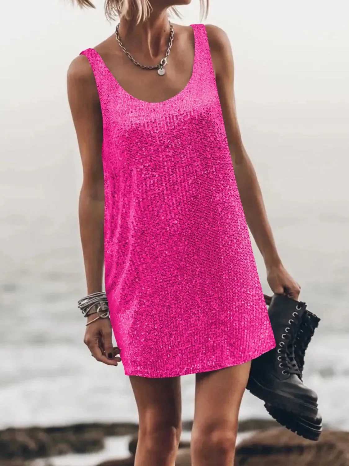 Sequin Scoop Neck Mini Dress sold by Gigi Laurent product image thumbnail 5